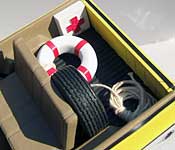 Amity Island Police equipment - life preserver, first aid kit, and rope
